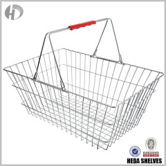 Chrome Wire Grocery Shopping Basket with Plastic Handles