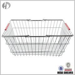 Chrome Wire Grocery Shopping Basket with Plastic Handles