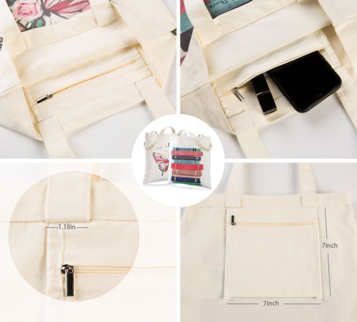 Cotton Canvas Bags with inner Zipper Pocket