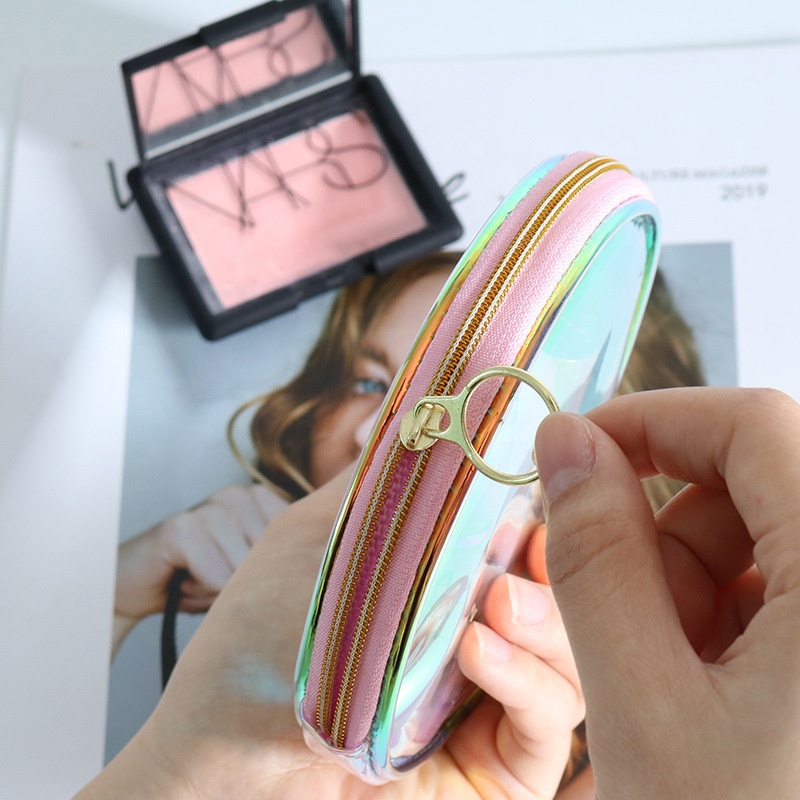 Round Transparent PVC Holographic Cosmetic Bag
