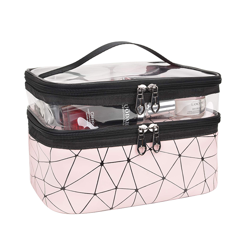 Checkered PVC Portable Transparent Cosmetic Bags