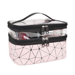 Checkered PVC Portable Transparent Cosmetic Bags