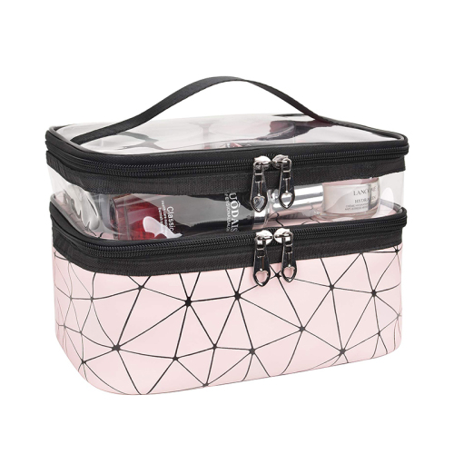 Checkered PVC Portable Transparent Cosmetic Bags