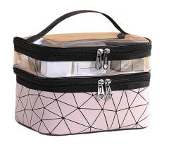 Checkered PVC Portable Transparent Cosmetic Bags