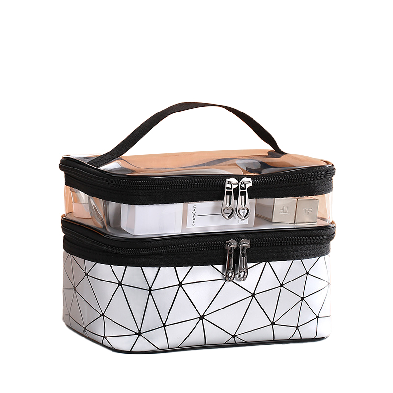 Checkered PVC Portable Transparent Cosmetic Bags