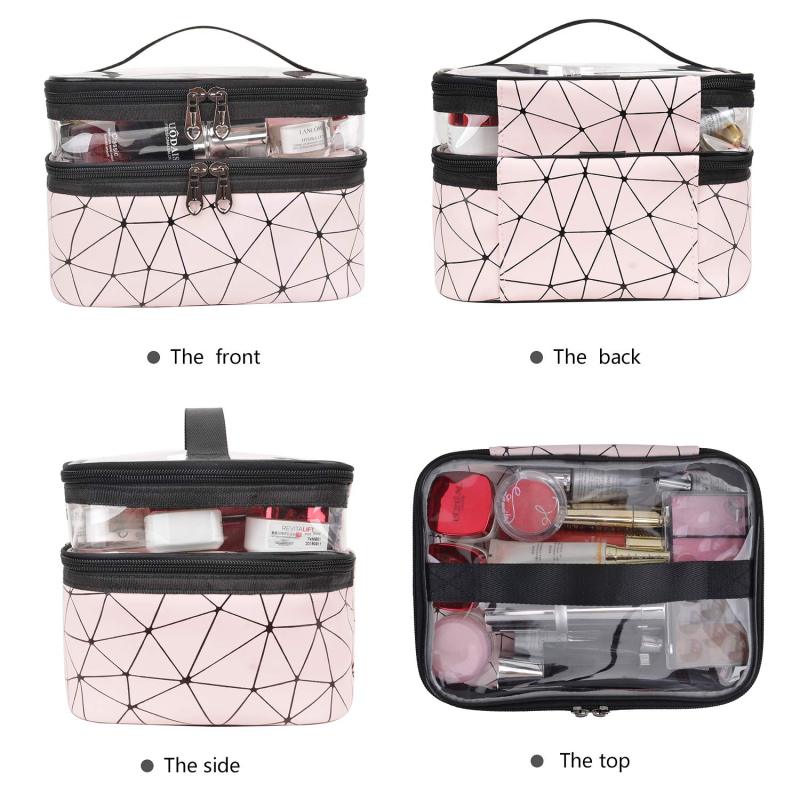 Checkered PVC Portable Transparent Cosmetic Bags