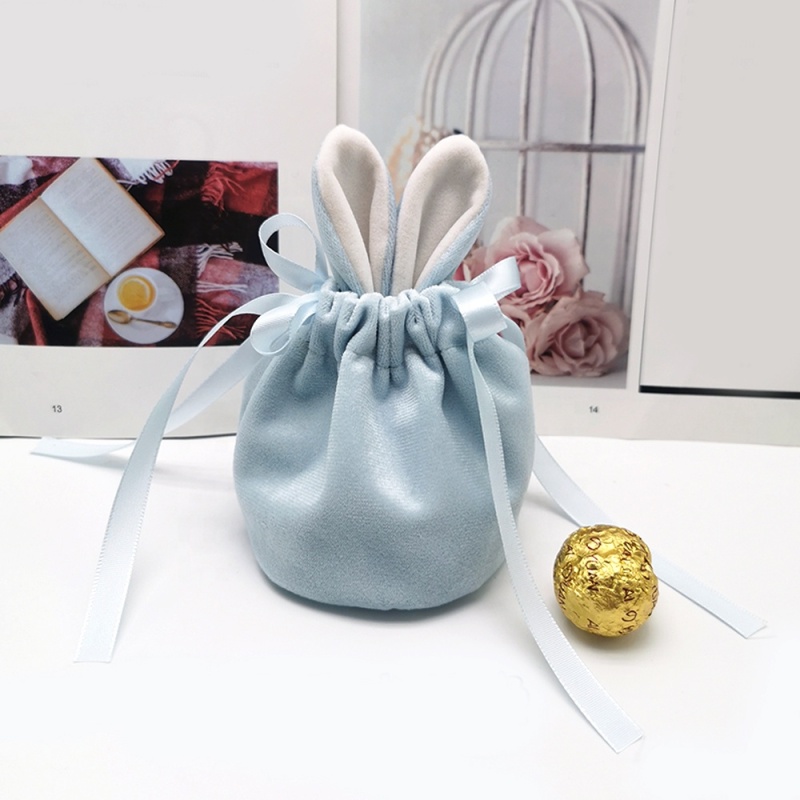 Rabbit Ears Drawstring Velvet Pouch Ribbon Pearl Bag