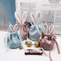 Rabbit Ears Drawstring Velvet Pouch Ribbon Pearl Bag
