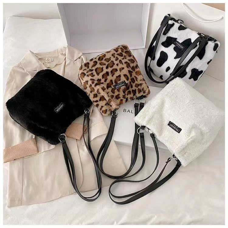 Purses Velvet Animal Print Handbags Long Handle