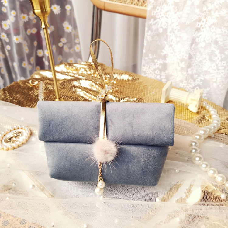 Pearl Portable Velvet Gift Bag with Puff Ball