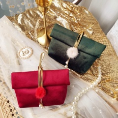 Pearl Portable Velvet Gift Bag with Puff Ball
