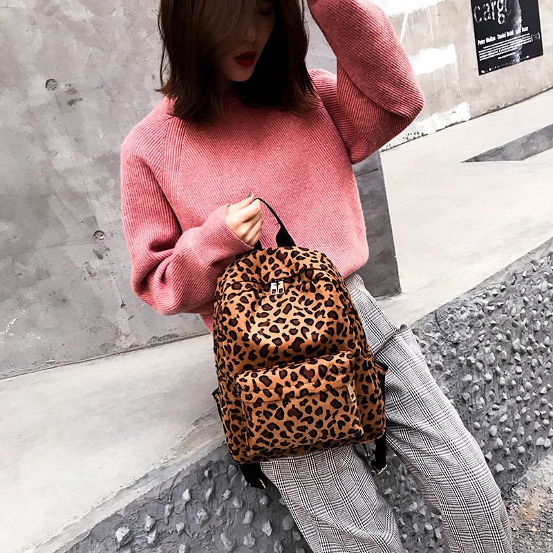 New Arrival Leopard-Print Velvet Backpack