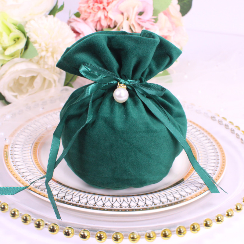 Drawstring Velvet Bag Pouch With Pearl Yarn Pouch