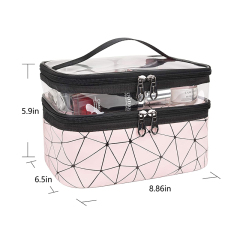 Checkered PVC Portable Transparent Cosmetic Bags