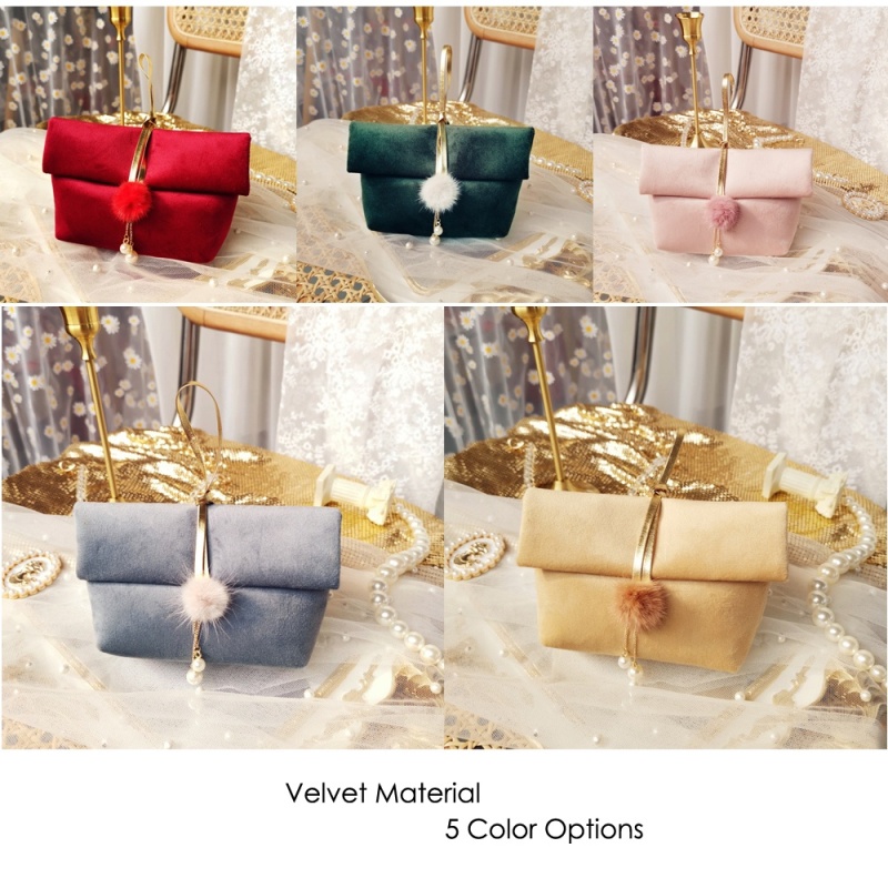 Pearl Portable Velvet Gift Bag with Puff Ball