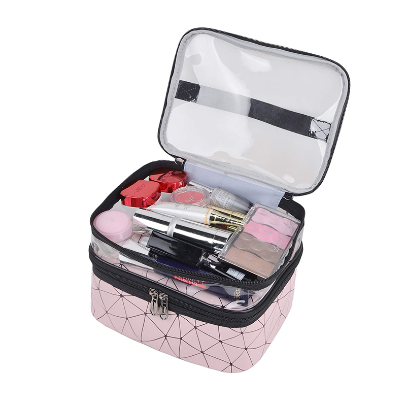 Checkered PVC Portable Transparent Cosmetic Bags