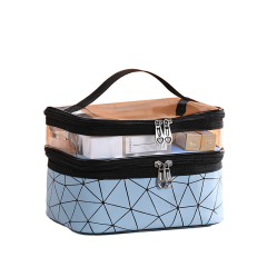 Checkered PVC Portable Transparent Cosmetic Bags