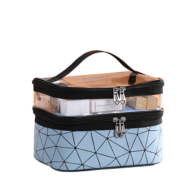 Checkered PVC Portable Transparent Cosmetic Bags