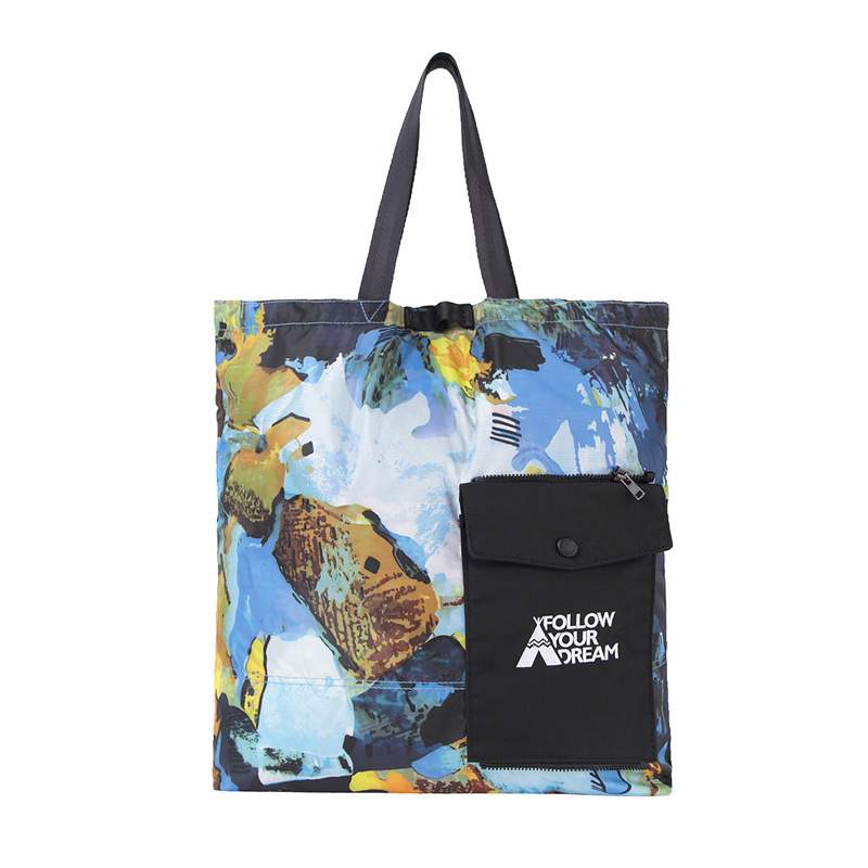 Custom Floral Printing Shopping Bag with Small Pocket