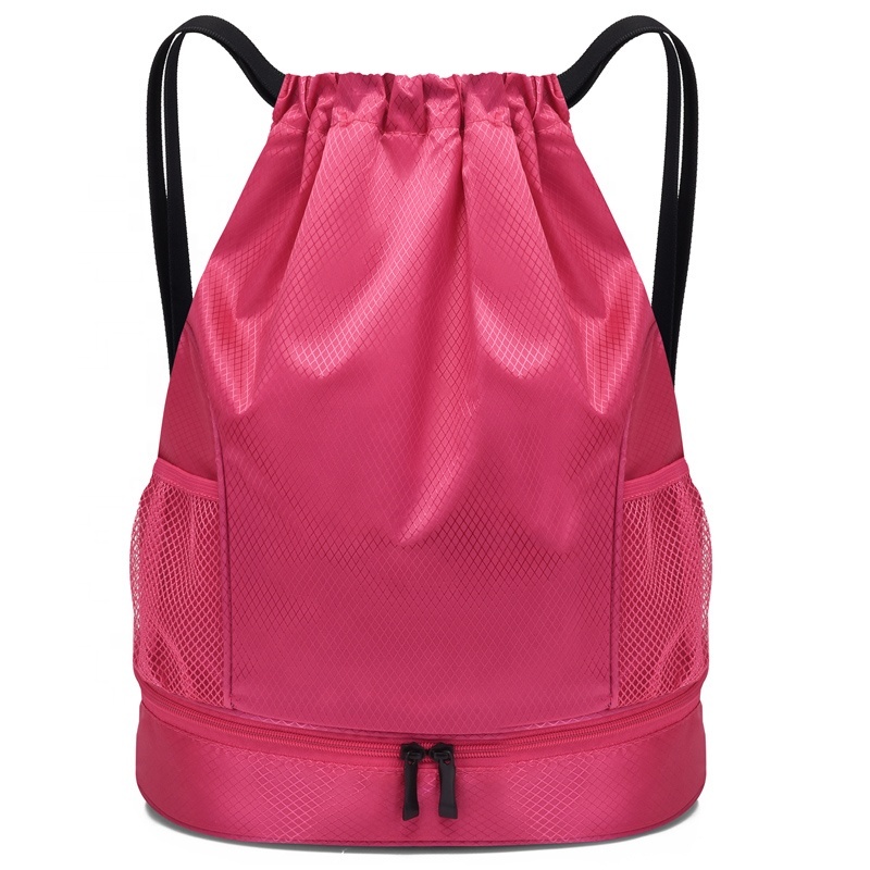 Gym Drawstring Backpack Bag with Compartment and Water Bottle Holder