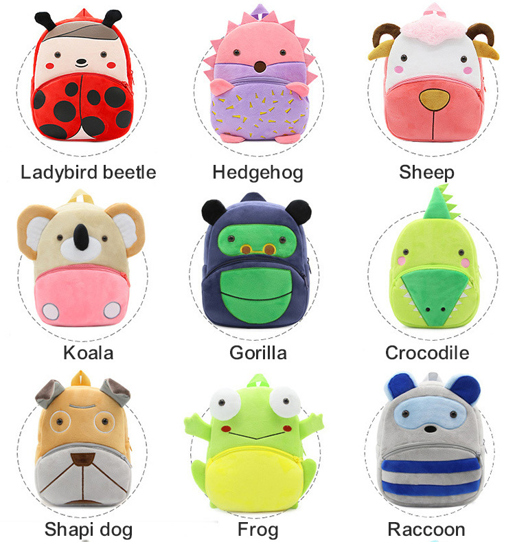 Hot Sale 3D Cute Cartoon Zoo School Bag Animal Plush Backpack