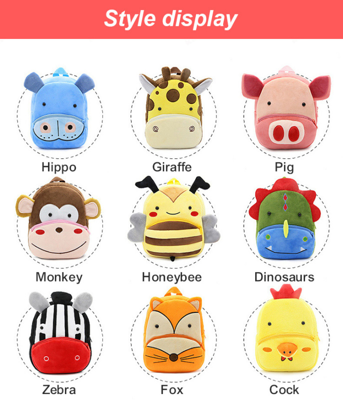 Hot Sale 3D Cute Cartoon Zoo School Bag Animal Plush Backpack