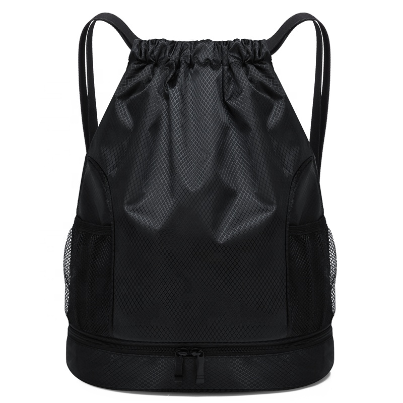 Gym Drawstring Backpack Bag with Compartment and Water Bottle Holder