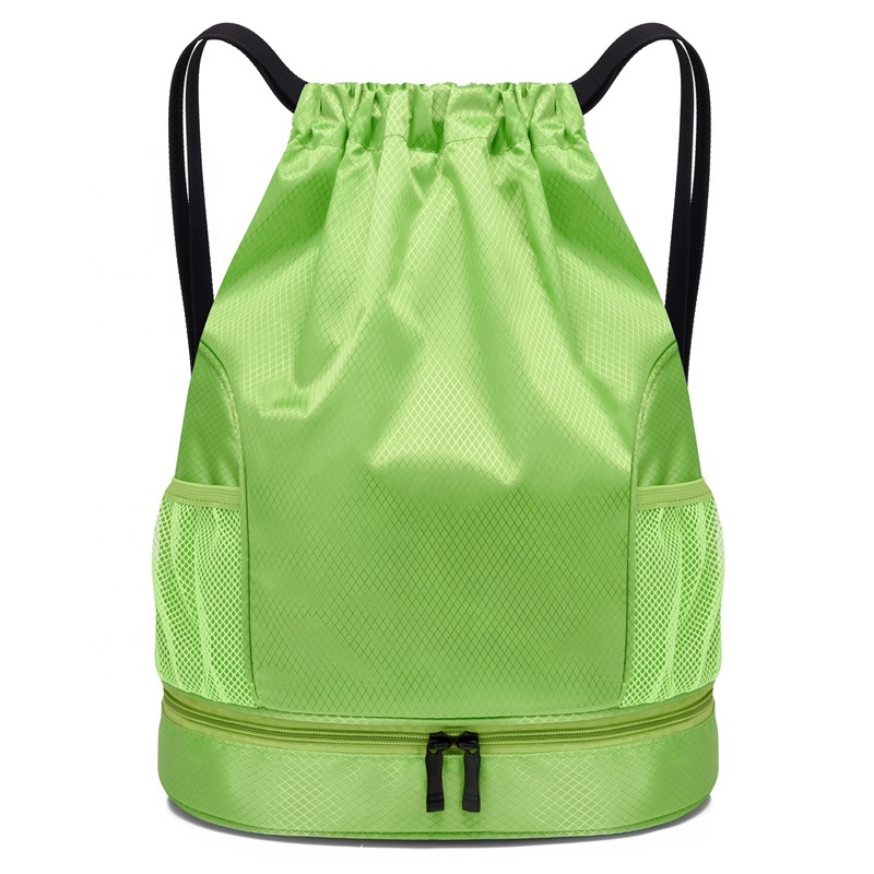 Gym Drawstring Backpack Bag with Compartment and Water Bottle Holder