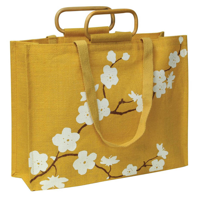 Custom Logo Flowers Printed Jute Fashion Shopping Bag