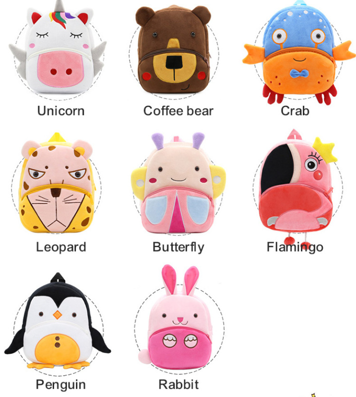 Hot Sale 3D Cute Cartoon Zoo School Bag Animal Plush Backpack