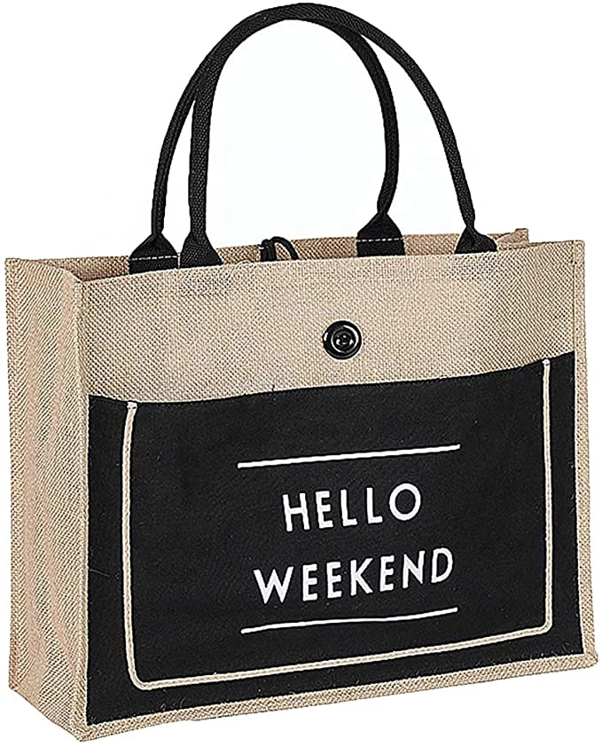 Custom Printed Logo Shopping Bags Eco Reusable Jute Tote Bag Leather Handles