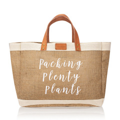 Custom Printed Logo Shopping Bags Eco Reusable Jute Tote Bag Leather Handles