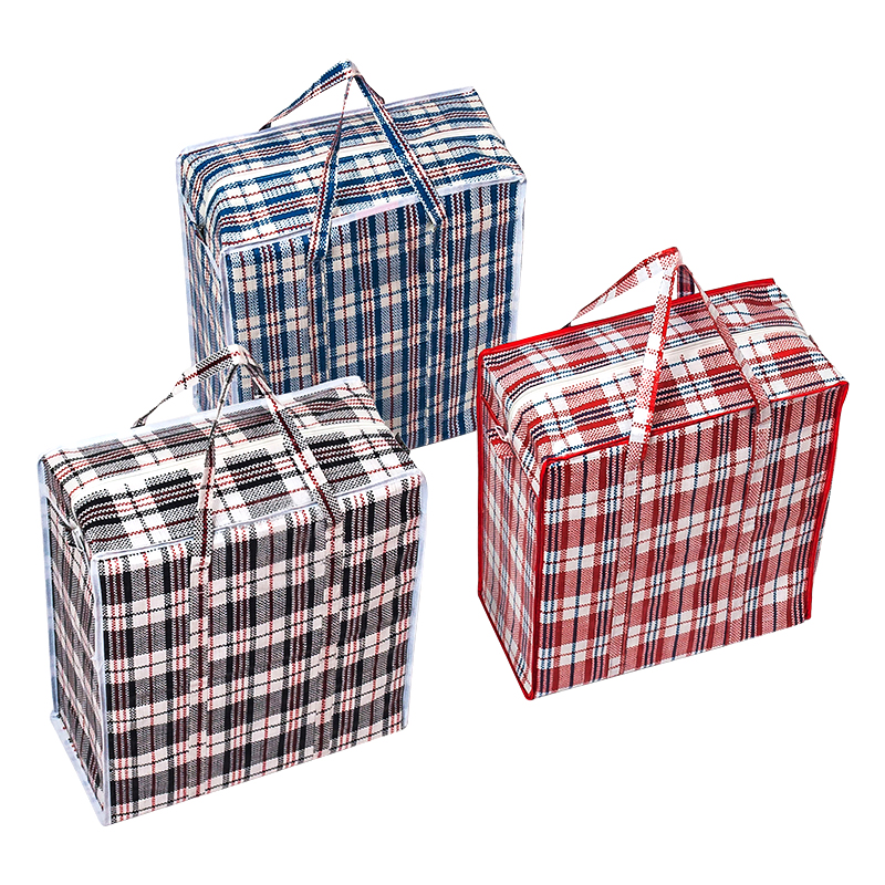 Laminated PP Woven Shopping Checkered Zipper Tote Bag