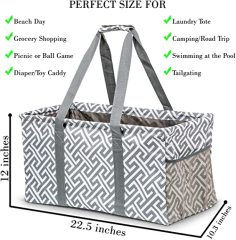 Custom Extra Large Utility Tote Bag Collapsible Pool Beach Basket