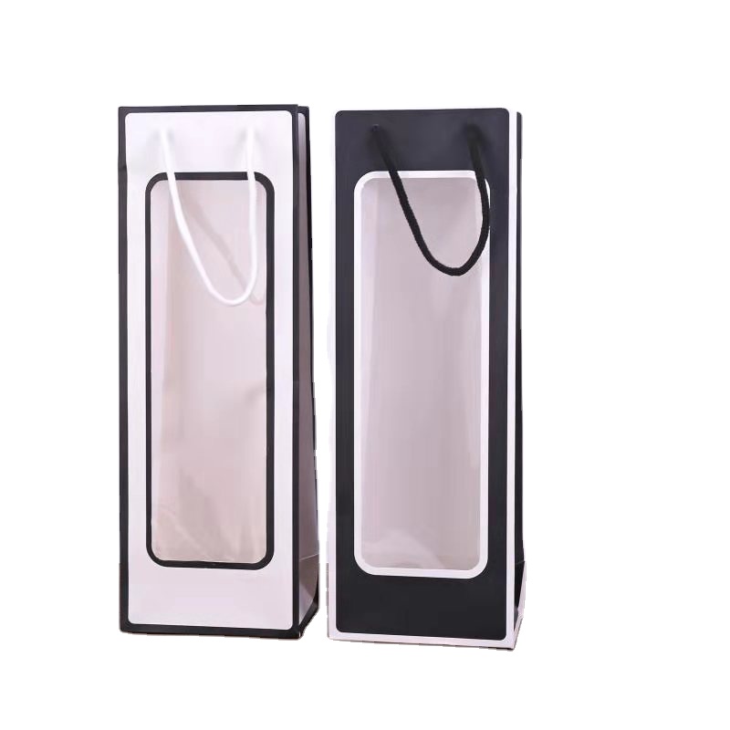 Custom Logo Printing Transparent Window Wine Paper Bag