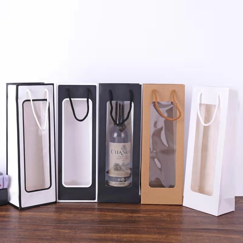 Custom Logo Printing Transparent Window Wine Paper Bag