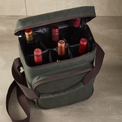 Light Weight and Durable Waxed Canvas 6-Bottle Wine Bag Thermal Insulated