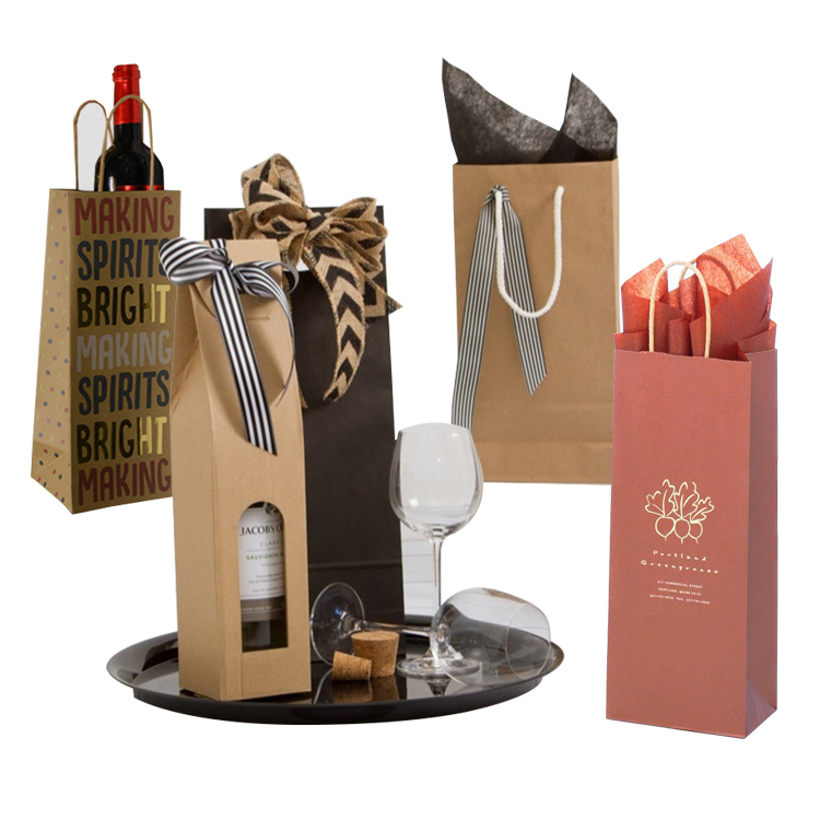 Eco-Friendly Customized Gift Kraft Wine Bottle Paper Bags with Handle