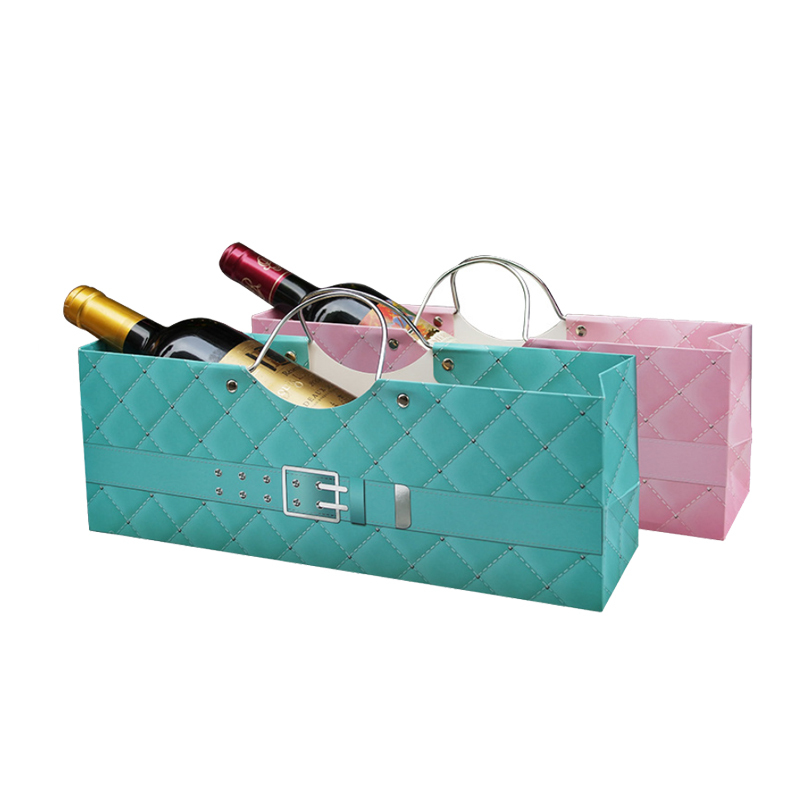 Factory Popular Fashion Wine Design Gift Bag with Metal Handle