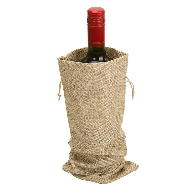 Cheap Eco-Friendly Custom Logo Single Bottle Wine Packaging Burlap Jute Linen Wine Bag