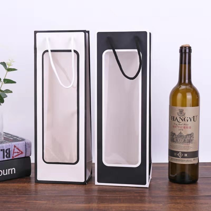 Custom Logo Printing Transparent Window Wine Paper Bag