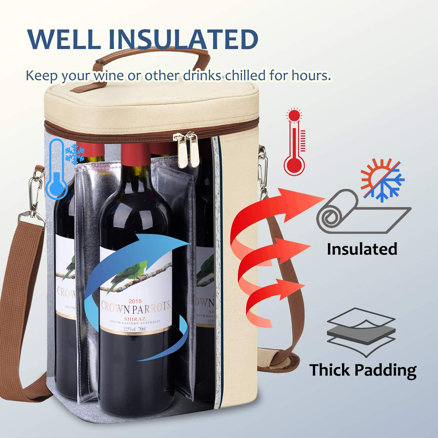 Portable Insulated Wine Carrier Bags with Shoulder Strap