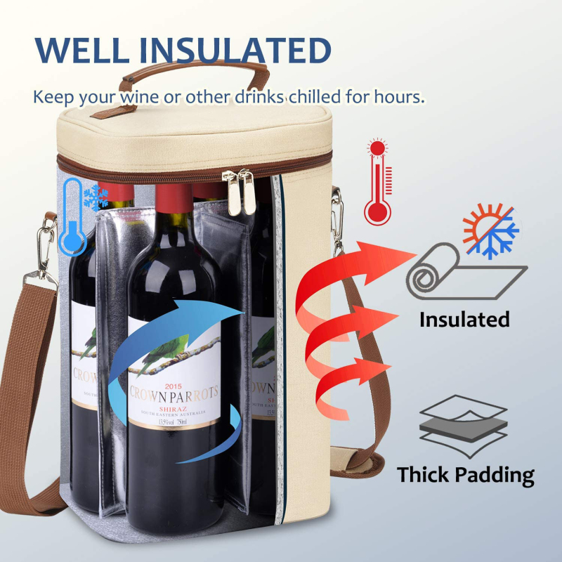 Portable Insulated Wine Carrier Bags with Shoulder Strap