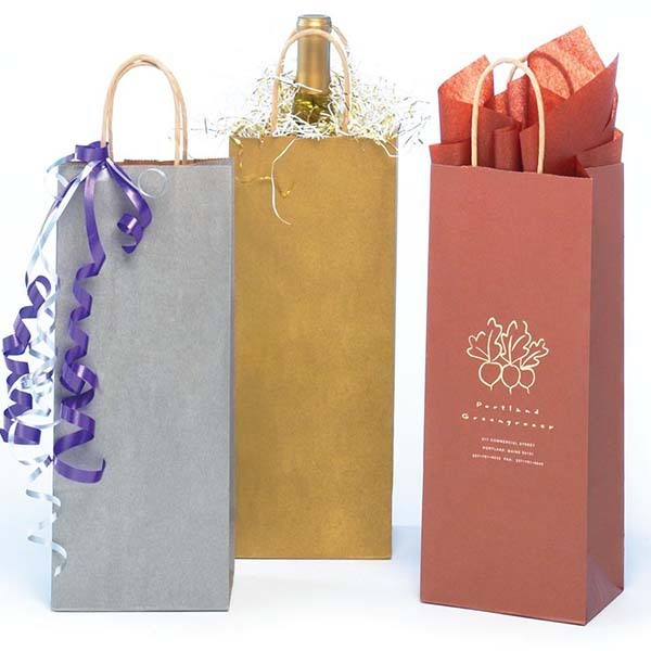 Eco-Friendly Customized Gift Kraft Wine Bottle Paper Bags with Handle