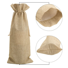 Cheap Eco-Friendly Custom Logo Single Bottle Wine Packaging Burlap Jute Linen Wine Bag