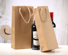 Eco-Friendly Customized Gift Kraft Wine Bottle Paper Bags with Handle