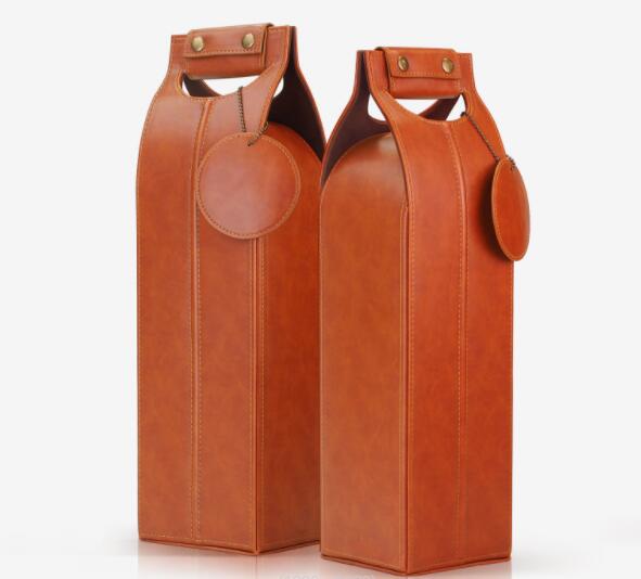 PU Classic Leather Wine Bottle Bag with Handle