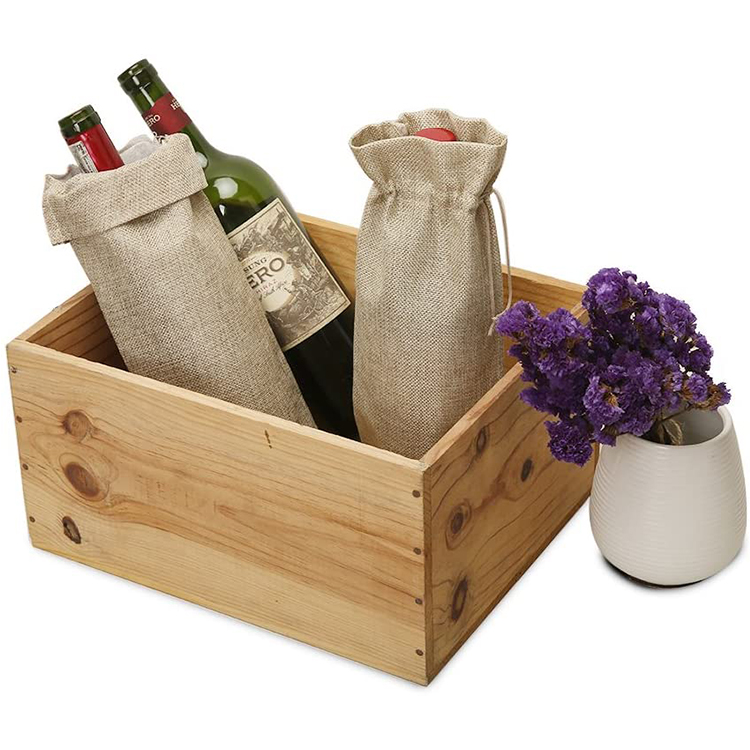 Cheap Eco-Friendly Custom Logo Single Bottle Wine Packaging Burlap Jute Linen Wine Bag