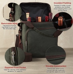 Light Weight and Durable Waxed Canvas 6-Bottle Wine Bag Thermal Insulated