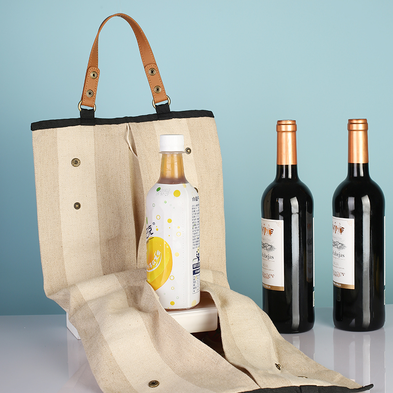 Custom Waterproof Wine Bottle Linen Wine Tote Bag